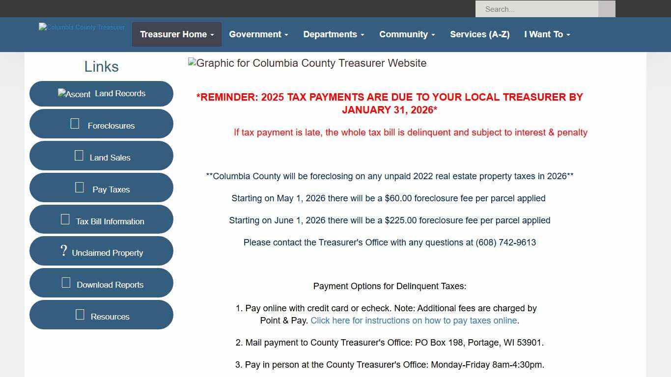 Columbia County Treasurer Home Page