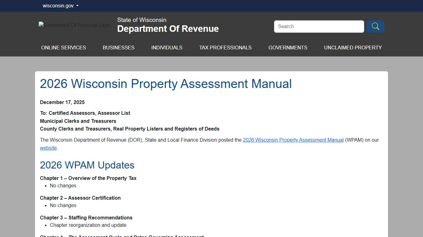 DOR 2026 Wisconsin Property Assessment Manual